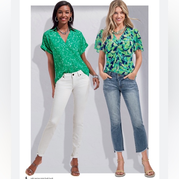 NWOT CAbi Trixie Top Floral Swirl Blue/Green Spring 2022 #6087, size Medium - Picture 6 of 7